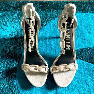 Gianni Bini Silver Rhinestone Chain Dress Sandals